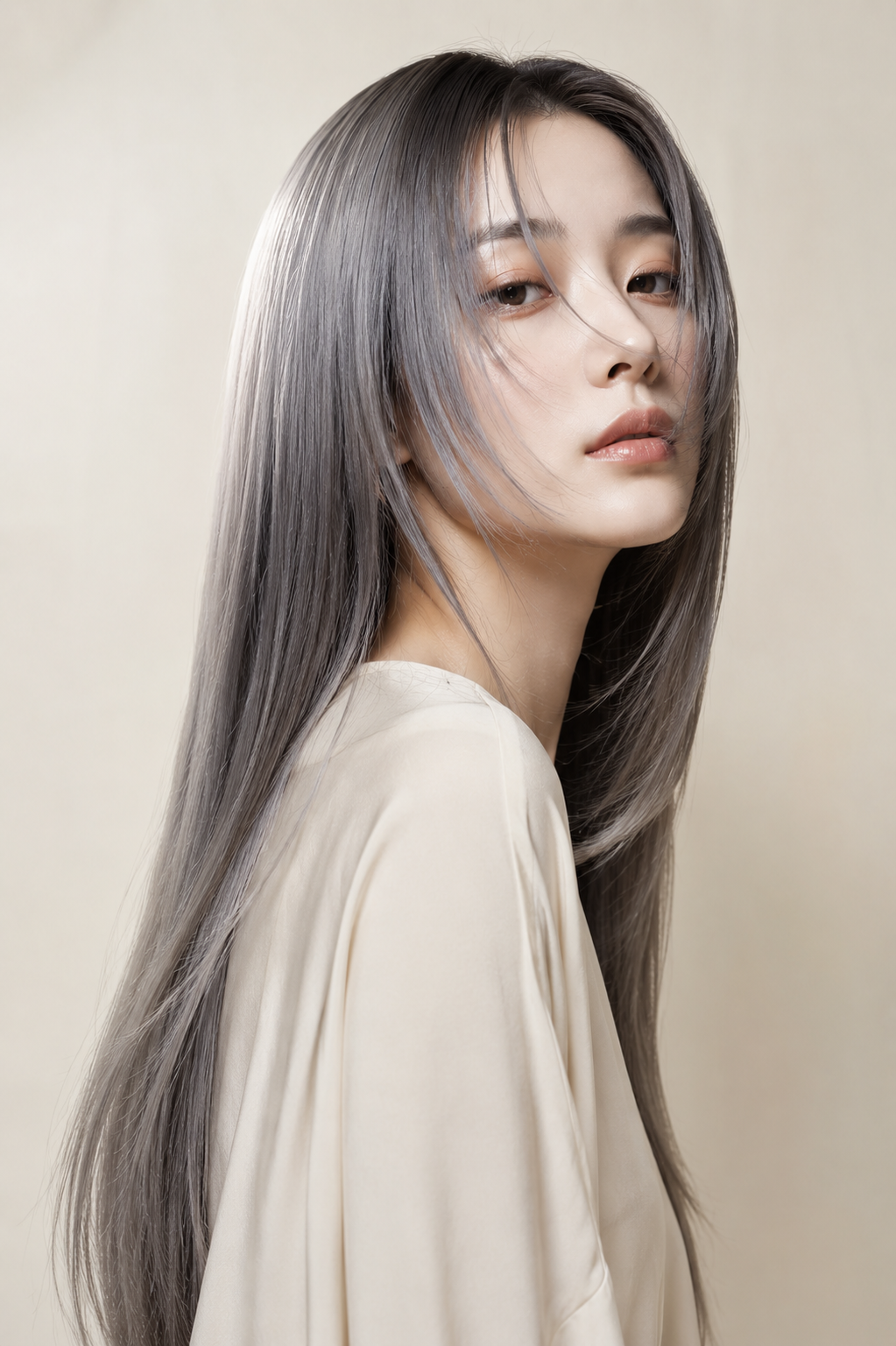 シルバーアッシュのロングヘアスタイル